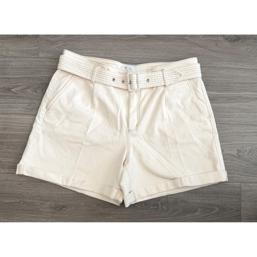 Ann Taylor Weekend Cream Utility Shorts Belted Cuffed‎ Women's Size 14